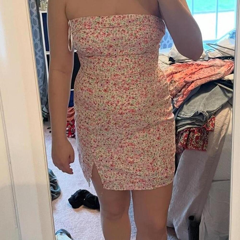 aeropostale pink floral strapless dress